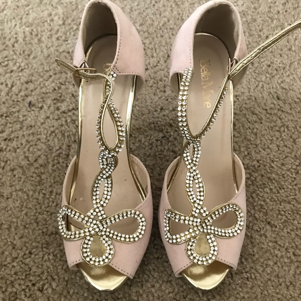 New nude suede high heels with sparkly detail 8